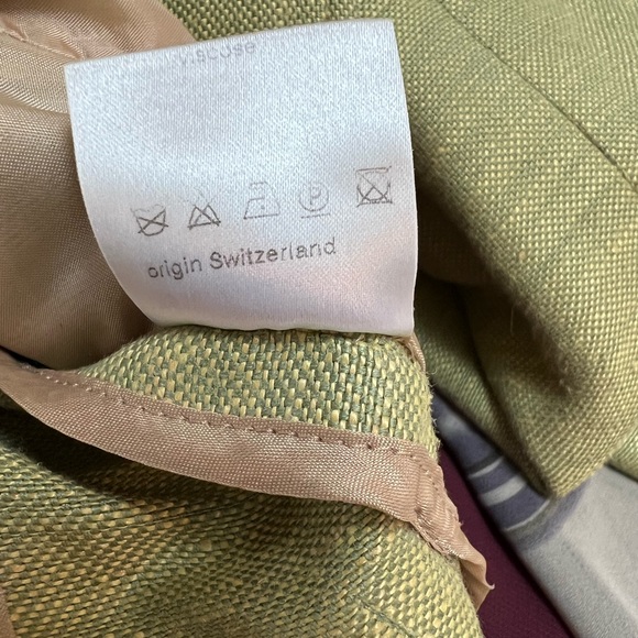 AKRIS Light Green Tan Linen & Silk Asymetrical Button Up Blazer Jacket SZ4 - Picture 5 of 7